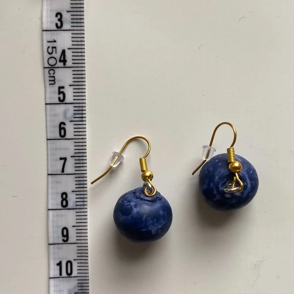 Handmade Blueberry Earrings GOLD STAINLESS STEEL Whimsical Fairy Novelty Fruit - Picture 5 of 8
